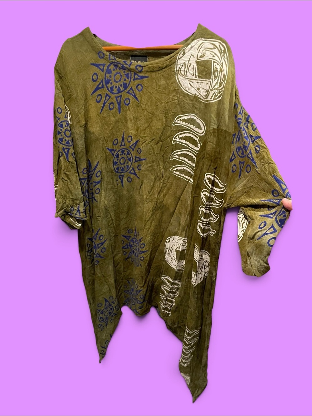 Cute vintage 80s-90s olive celestial batik kaftan dress oversized lounge